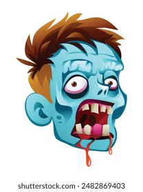 Zombie head with bloody mouth. Vector cartoon illustration