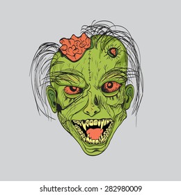 zombie head with brain