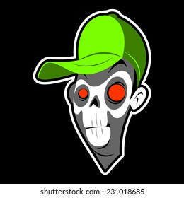 zombie head in a cap on a black background