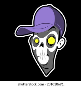 zombie head in a cap on a black background