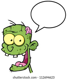 Zombie Head Cartoon Character With Speech Bubble