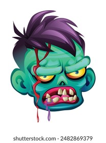 Zombie head cartoon illustration. Halloween vector isolated on white background