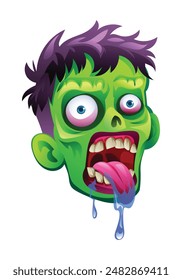 Zombie head with drooling mouth. Vector cartoon illustration isolated on white background