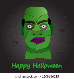 zombie head for halloween card on black background