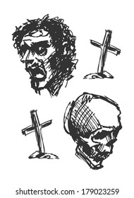 zombie head, hand drawn, vector eps 8