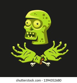 Zombie head with hands, illustration on a zombie theme, afterlife, corpse