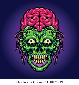 Zombie Head Horror Cartoon Illustration for merchandise