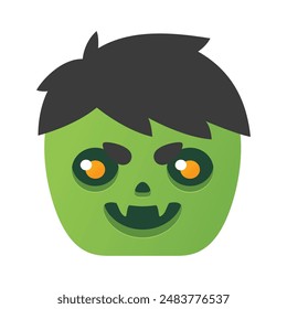 Icono de cabeza zombie Ilustración plana de cabeza zombie verde aislado sobre fondo blanco.