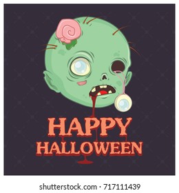 Zombie head illustration with text