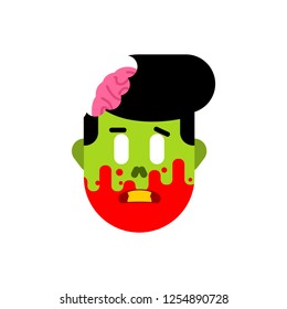 Zombie head isolated. Face of green dead and brains inside skull