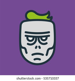Zombie Head Monster Character Minimal Color Flat Line Stroke Icon Pictogram Symbol Illustration
