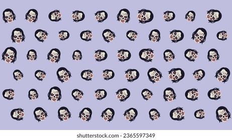 Zombie head pattern vector illustration, flat zombie head halloween pattern background vector art isolated on a white background