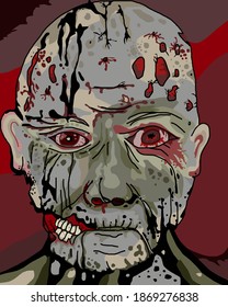 Zombie head with red background