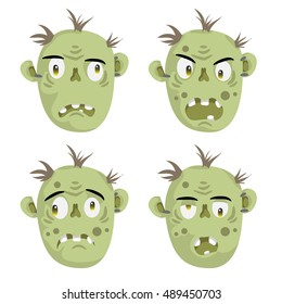 Zombie head scary spooky emotion icons set isolated on white background. Halloween avatars collection simple gradient vector.