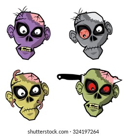 Zombie Head set.Various zombie head, with different colors. suitable for a mask, logo, decoration or mascot on Halloween party