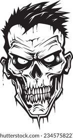 Zombie head silhouette. Black sketch for Halloween. Vector illustration