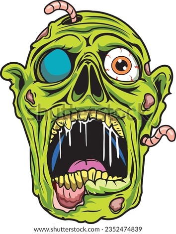 Zombie Head. Vector Artwork on a Transparent Background