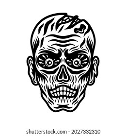 Zombie-KopfVektorgrafik im Tätowierungsstil einzeln auf weißem Hintergrund