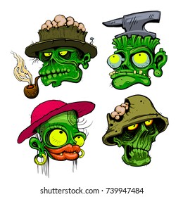 Zombie heads detailed vector illustration