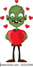 Zombie mit Herzen, Illustration, Vektorgrafik auf weißem Hintergrund.