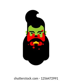 Zombie hipster with beard head isolated. Zombies face
 
