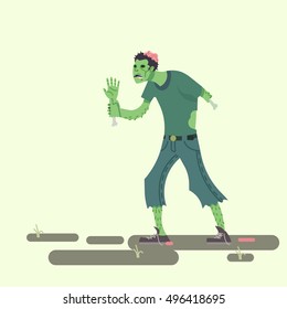 Zombie holding an arm, Flat style color modern vector illustration.