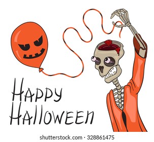 Zombie holding a balloon. Vector illustration on a Halloween theme