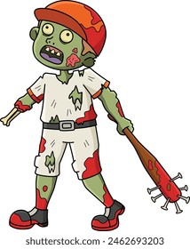 Zombie Holding a Baseball Bat Cartoon Clipart