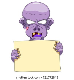 zombie holding blank banner. Vector illustration
