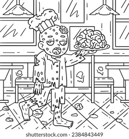 Zombie Holding Brains on a Plate Coloring Pages 