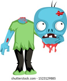 Zombie holding head, illustration, vector on white background.