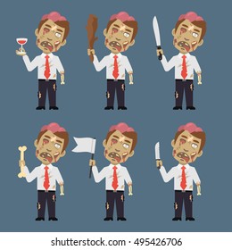 Zombie Holds Flag Baton Bone Knife