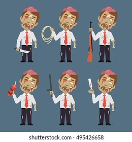 Zombie Holds Weapons Rope Dynamite Thermometer