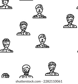 zombie horror dead monster vector seamless pattern thin line illustration