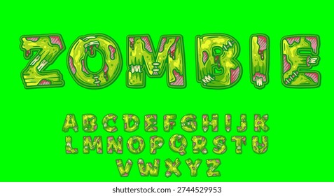 Zombie Horror Font - Green Decay Alphabet with Flesh and Bone Details