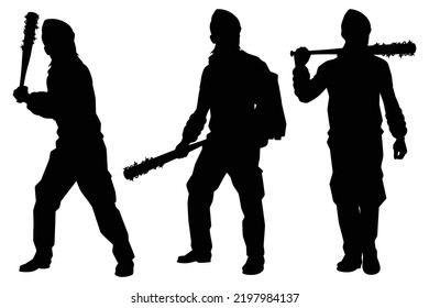 Zombie hunter with weapon silhouette vector on white background, alien, people graphic design for Halloween day.