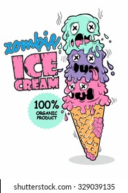 Zombie ice cream. Original detailed vector illustration with simple gradient. Can be used for T shirt design or for Halloween