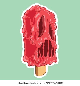 "Zombie ice cream" sticker concept.Vector template for funny design.