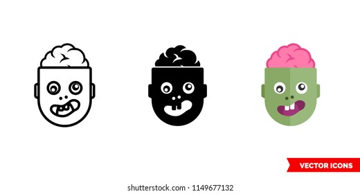 Zombie icon of 3 types: color, black and white, outline. Isolated vector sign symbol.