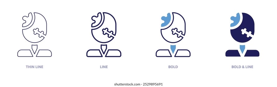 Ícone de zumbi em 4 estilos diferentes. Linha fina, Linha, Negrito e Linha Negrito. Estilo duotônico. Traçado editável.