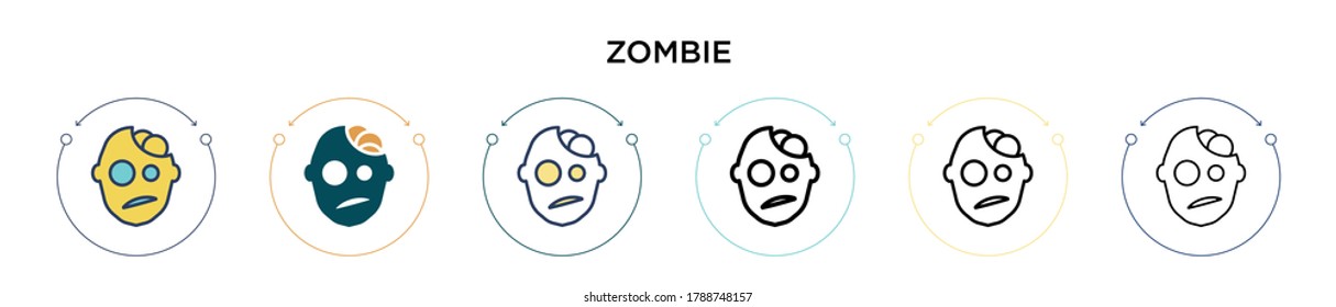 Icono zombi en estilo relleno, delgado, contorno y trazo. Ilustración vectorial de dos diseños de iconos vectoriales zombi de color y negro se pueden utilizar para móviles, ui, web