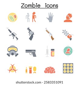 Zombie icon set  in flat color style