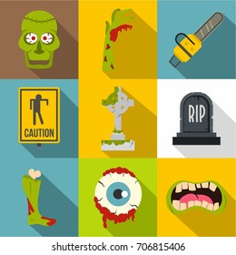 Zombie icon set. Flat style set of 9 zombie vector icons for web design
