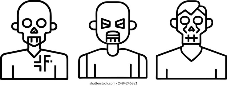 Zombie-Icon-Set. Zeilensymbol. Bearbeitbarer Strich.