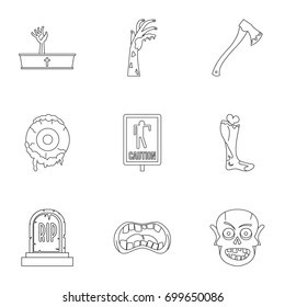 Zombie icon set. Outline set of 9 zombie vector icons for web isolated on white background