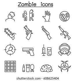 Zombie icon set in thin line style
