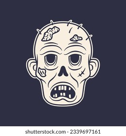 Zombie icon. Sticker design. Vampire head. Print for t-shirt, typography. Vector illustration