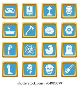 Zombie icons set in azur color isolated vector illustration for web and any design