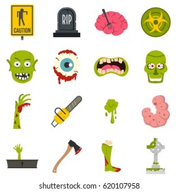 Zombie icons set in flat style isolated vector illustration