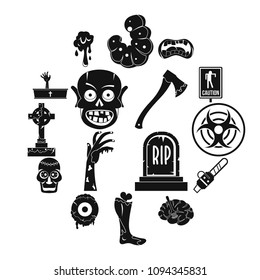 Zombie icons set parts. Simple illustration of 16 zombie parts vector icons for web